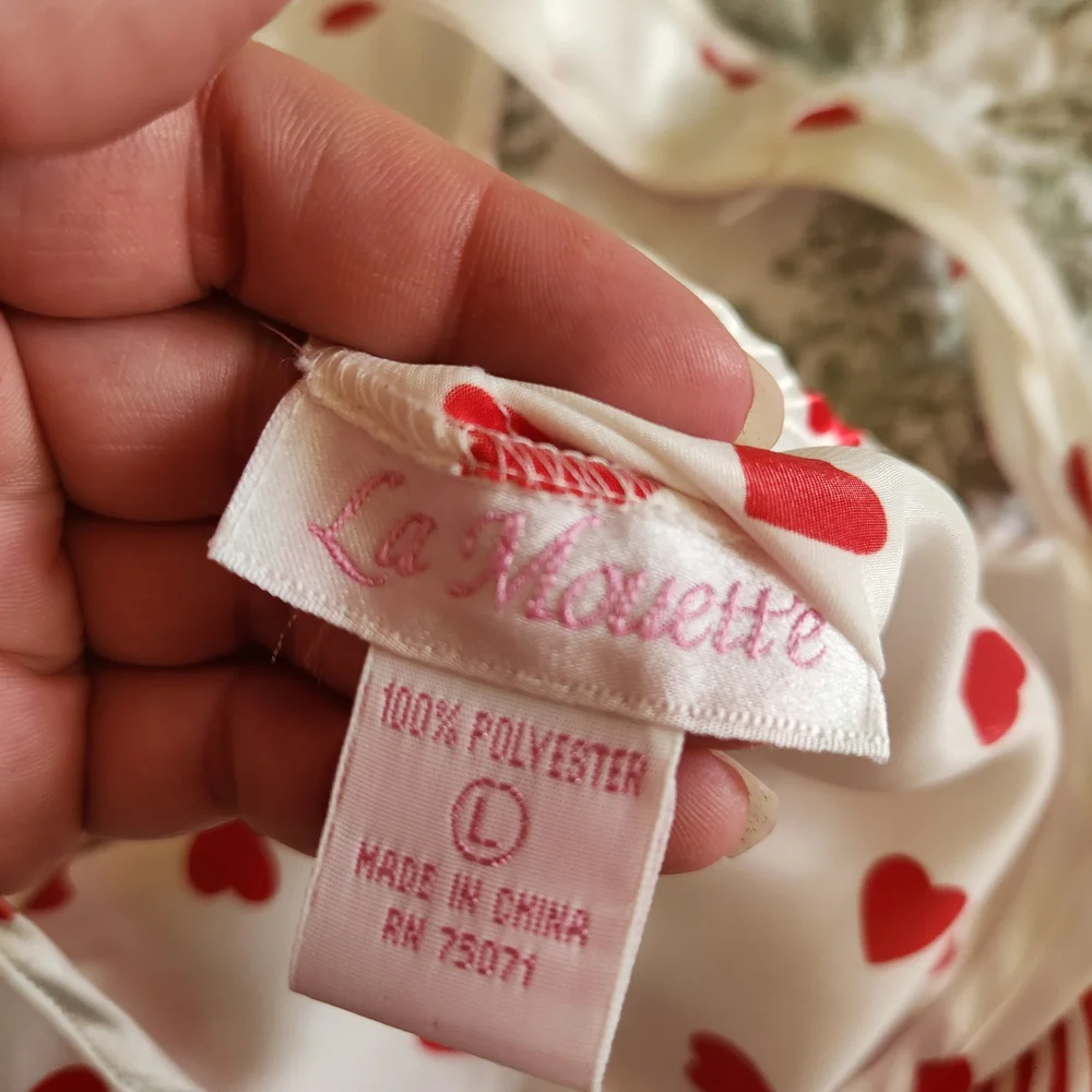 La Mouette Heart Print Satin Pajama Set Tank & Striped Shorts Size Large - Picture 6 of 9